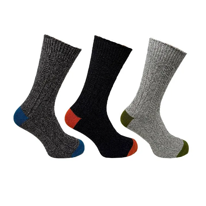 3PK BRAMBLE MENS WOOL BLEND SOCKS WITH COLOUR H&T