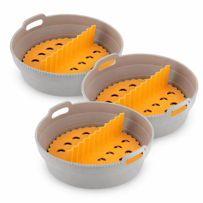 Pack de Cestas Plegables de Silicona con Asas y Separadores para Freidora de Aire InnovaGoods (3 Unidades)