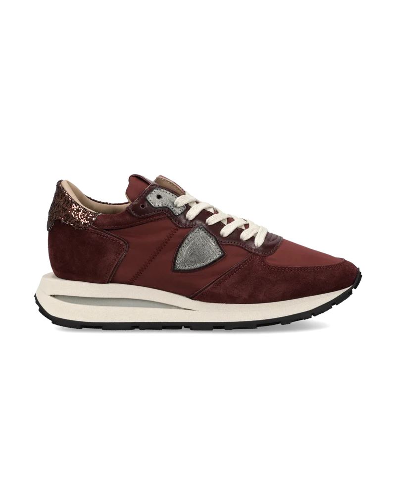 Sneakers Tropez Haute Women with Glitter Heel Tab, Burgundy Silver