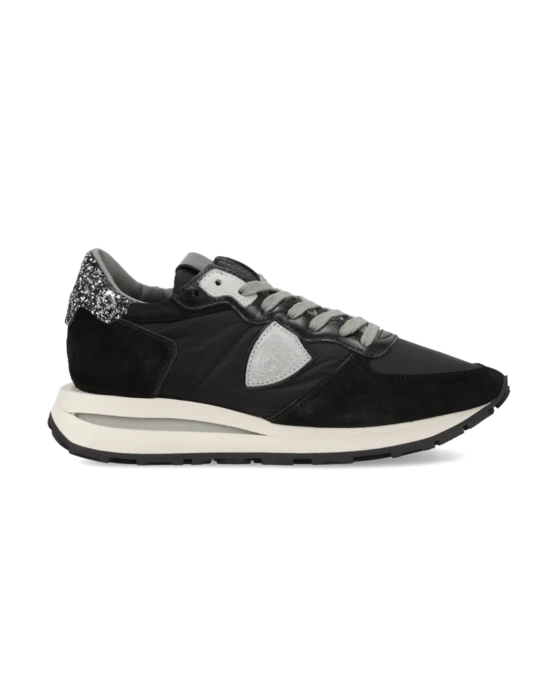 Sneakers Tropez Haute Women with Glitter Heel Tab, Black Silver