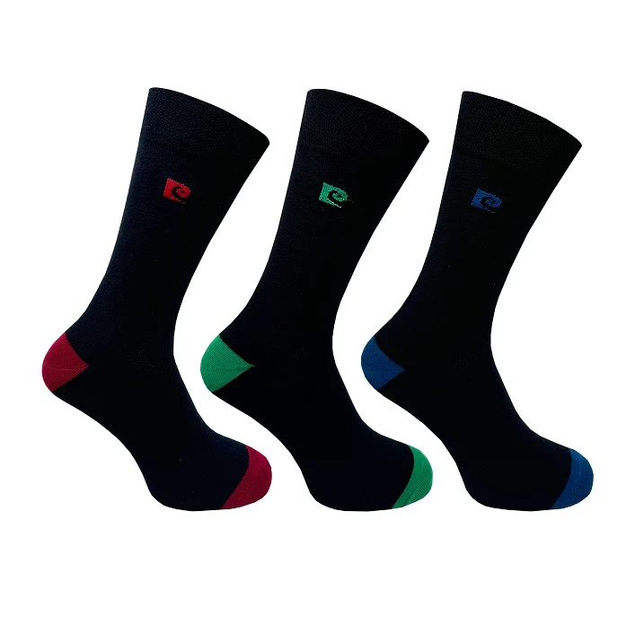 3PK MENS PIERRE CARDIN BCI COTTON SOLID H&T SOCKS