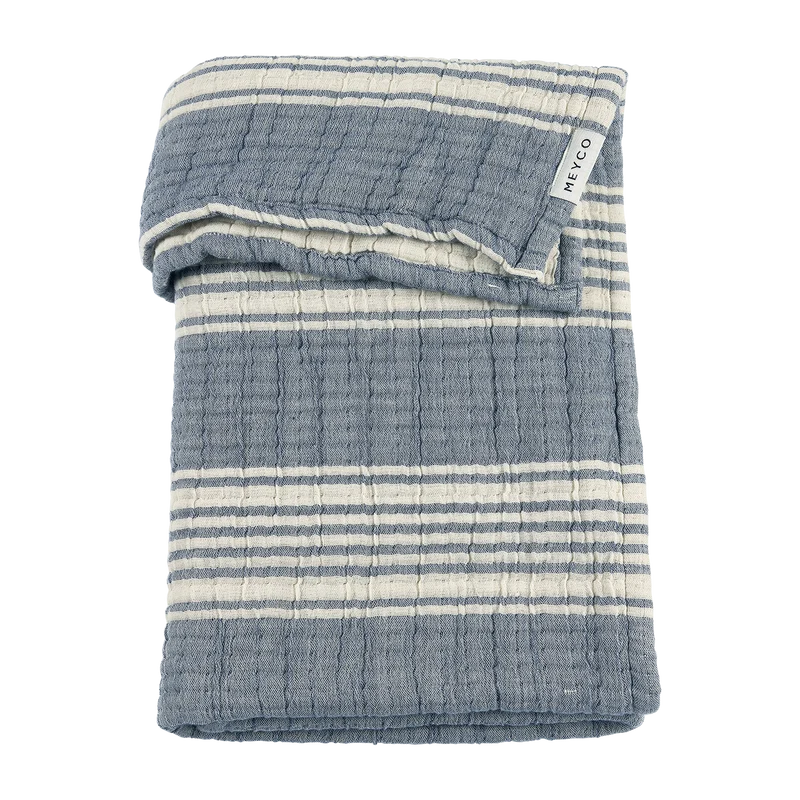 Deken pre-washed hydrofiel jacquard - Stripe Indigo