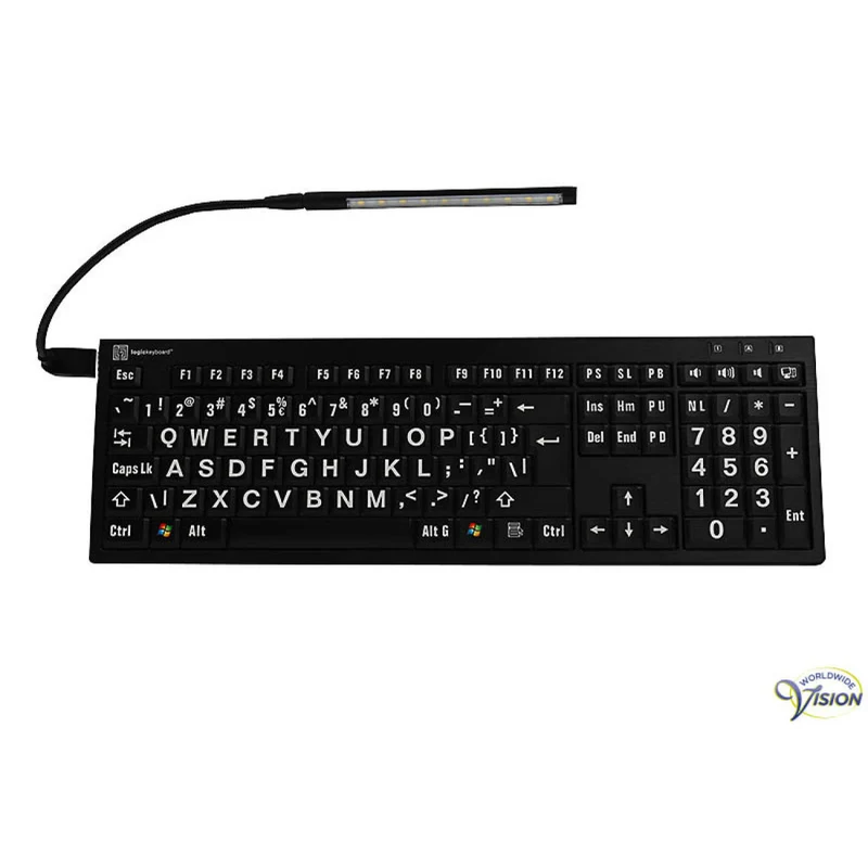 Nero XL Toetsenbord Wit/Zwart – Grootletter Toetsenbord met USB & Logiclight – Voor Slechtzienden