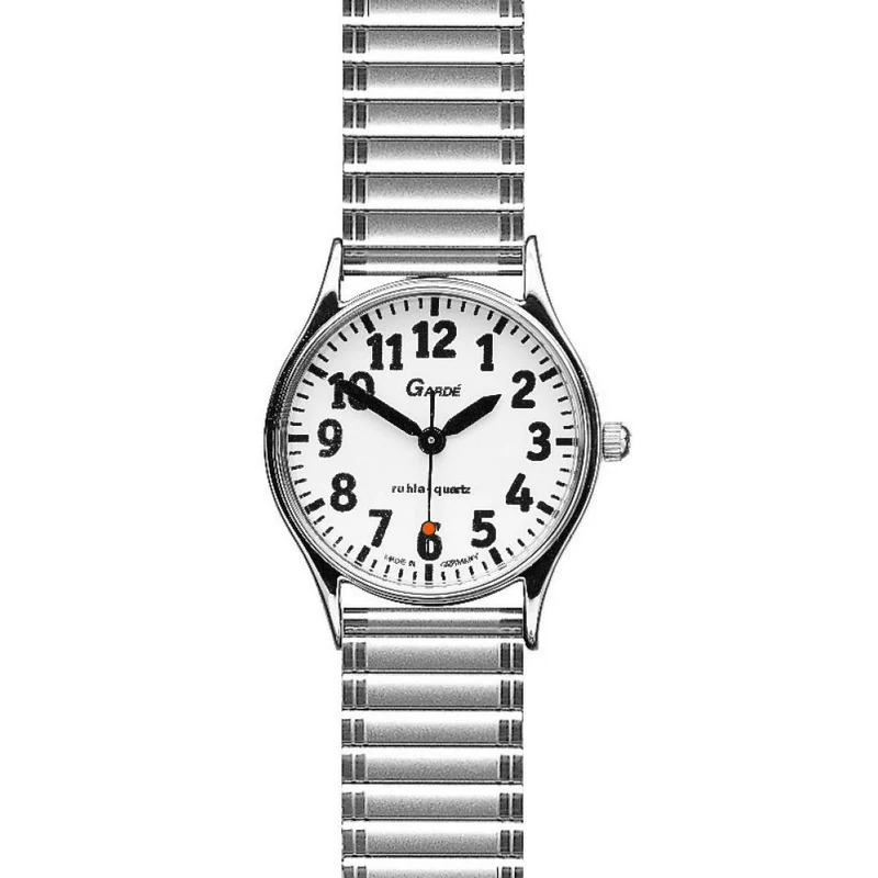 Gardé Staal Horloge 26 mm – Mat Titanium Behuizing – Zilveren Mesh Band – Witte Wijzerplaat
