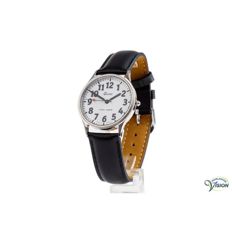 Gardé Stanlstl Horloge Witte WP – Gepolijste Stalen Behuizing – Witte Wijzerplaat – Zwarte Leren Band