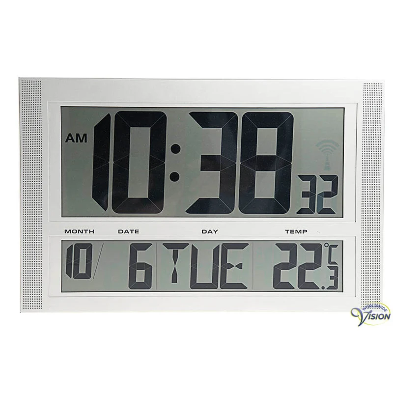 Wand/Tafelklok met Temperatuursensor – Zendergestuurd – Extra Grote Digitaal Display – Zilver