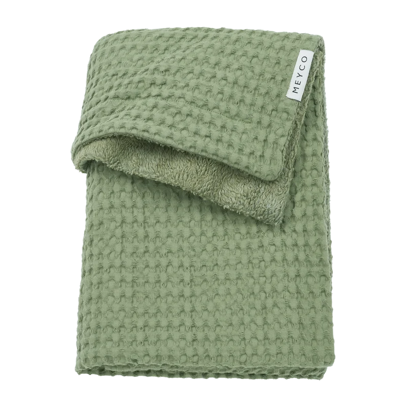 Deken Waffle Teddy - Olive Green