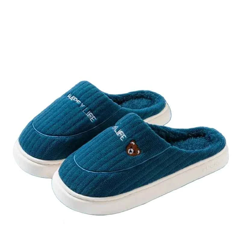 Gezellige winterslippers met cartoonborduurwerk voor volwassenen – Warme, zachte pantoffels voor thuis.