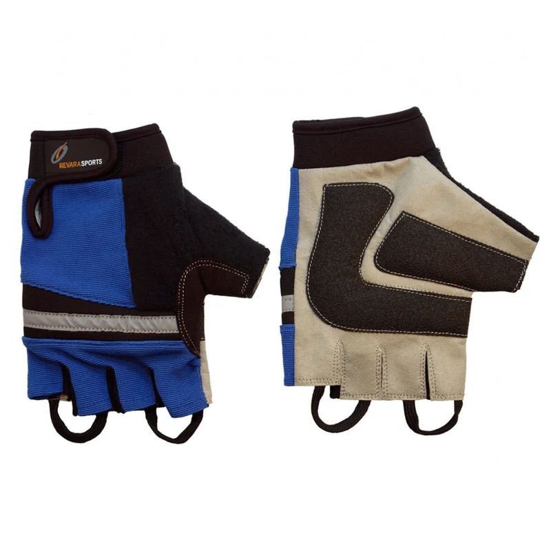 Rolstoelhandschoenen Blauw – Maat XS – Leren Halve Vingerhandschoenen met Grip