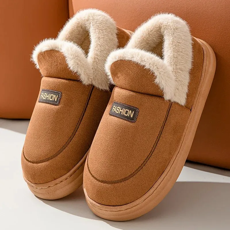Evshine Warme Harige Pantoffels voor Dames en Heren - Comfortabele Pluche Gevoerde Antislip Katoenen Slippers voor Winterse Buitengebruik