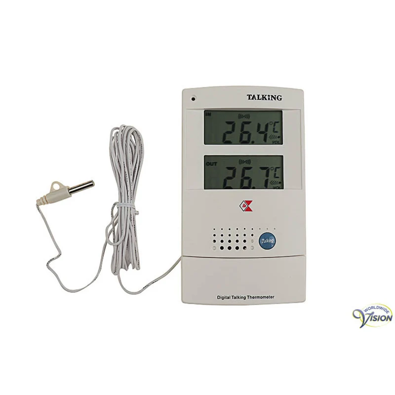 Engelssprekende Binnen/Buiten Thermometer – Met Klok & Temperatuuralarm