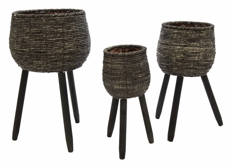 Luxe Bloempot FIORENZA Zwart - D18/32 H44/60 cm - SET VAN 3