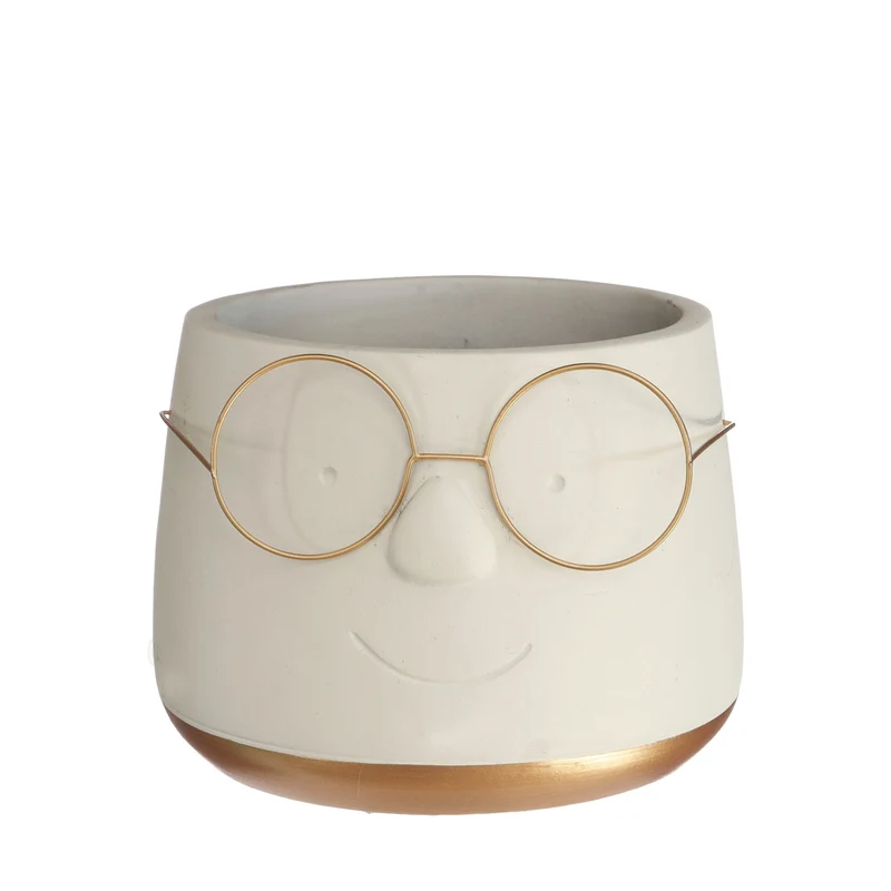 Bloempot POT MET BRIL CREME/GOUD Ø12xH9 CM