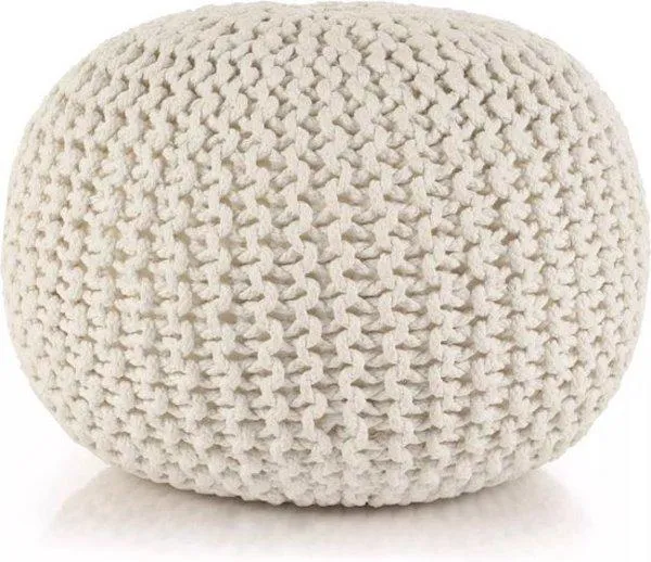 Poef handgebreid KNIT Beige - Ø50X35 cm