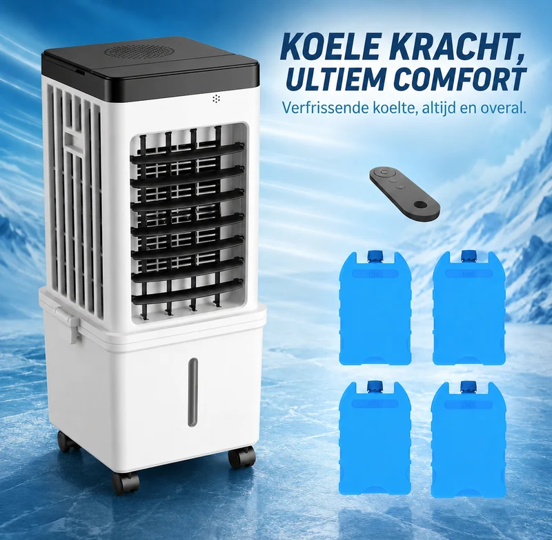 Mobiele Luchtkoeler – zonder afvoerslang met ice packs en 3 standen