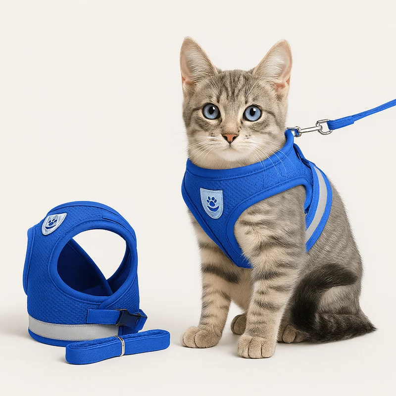 Kattentuigje met riem – Verstelbaar mesh met reflecterende streep
