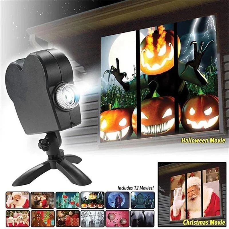 Halloweenprojector – Tien projectievideo's met statief en audio-aansluiting