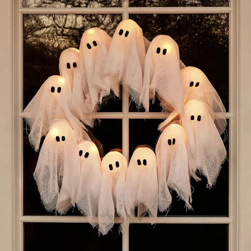Halloweenkrans – 61 cm met kunstbladeren en 20 warmwitte ledlampjes