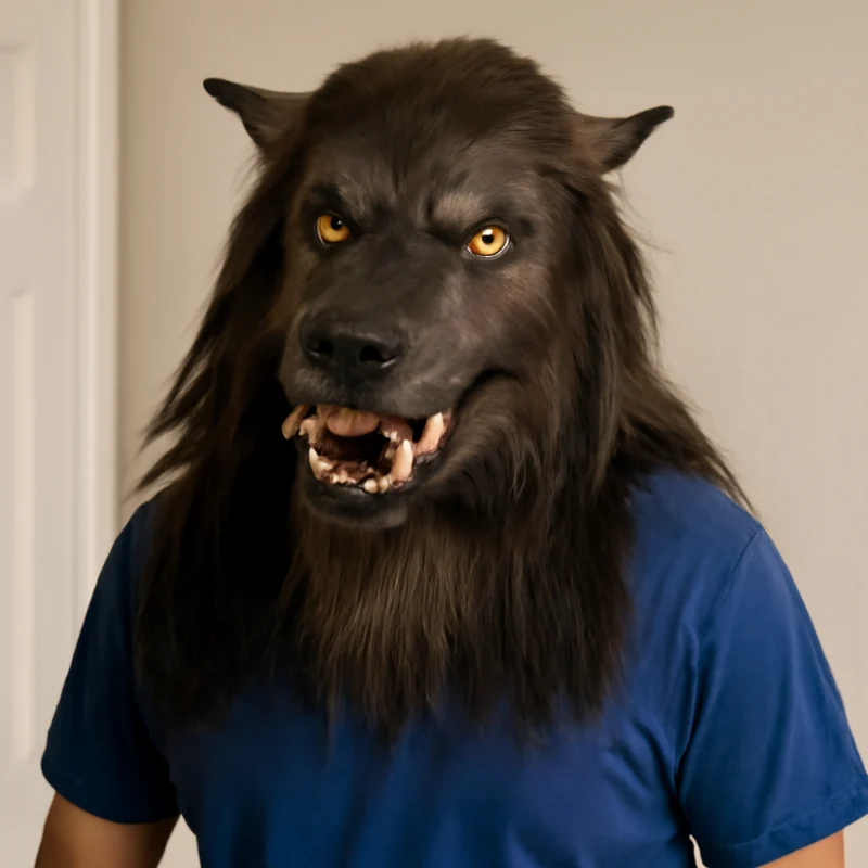 Weerwolfmasker – Volledig hoofdmasker van latex met vacht en scherpe tanden