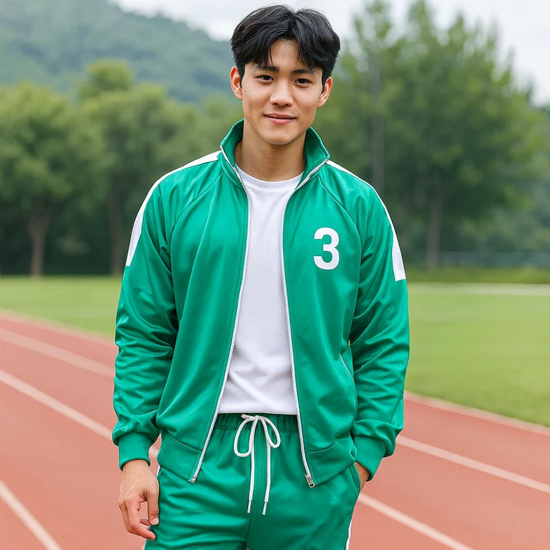 Trainingspak groen – Jas met volledige rits, broek en trekkoordtaille