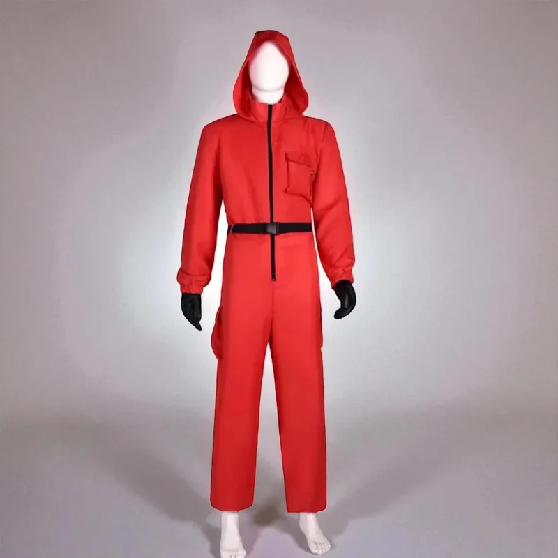 Bewakerskostuum – Jumpsuit met capuchon, handschoenen en geometrisch masker