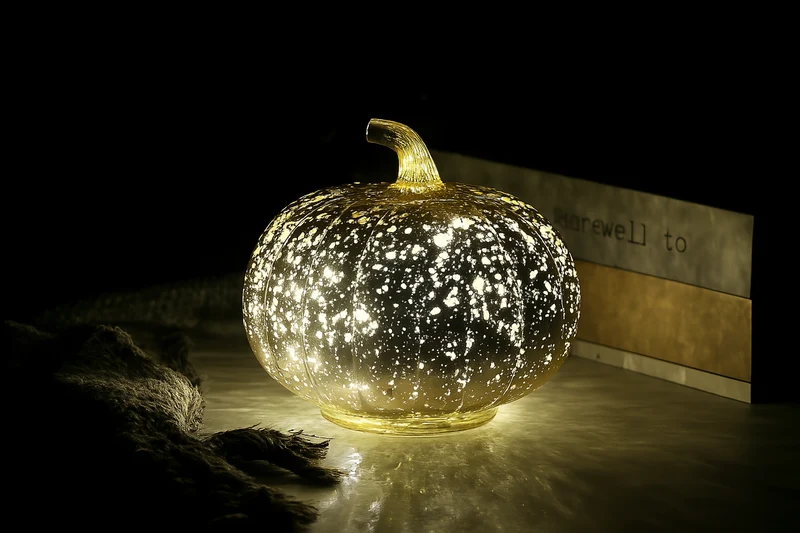 Glazen pompoenlampjes – Warm ledlicht met zesuurstimer voor binnen