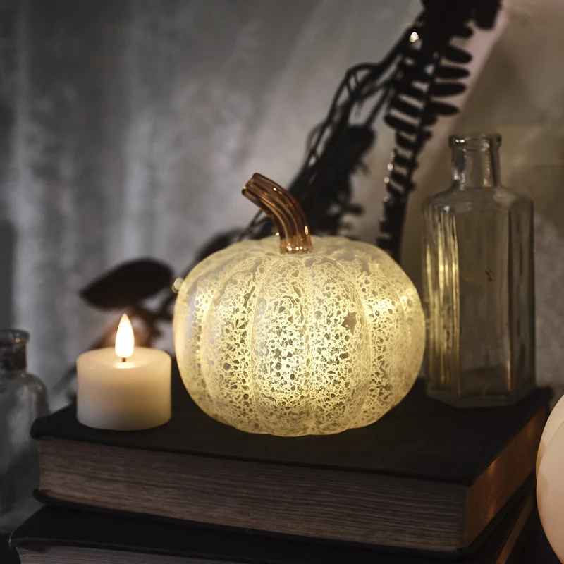 Pompoenlamp van glas – Warm wit LED-licht met timer van zes uur