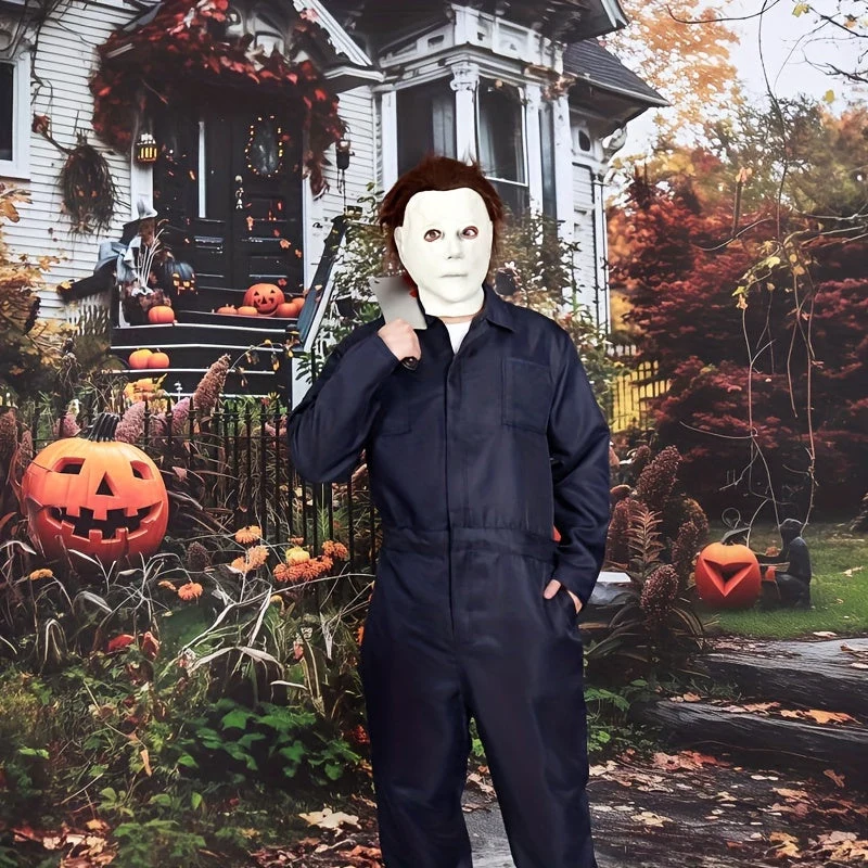 Verkleedjumpsuit – Overall met lange mouwen en bijpassend horrormasker