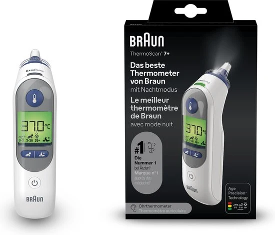 Braun Thermoscan 7+ Oorthermometer met nachtmodus - accessoires inbegrepen