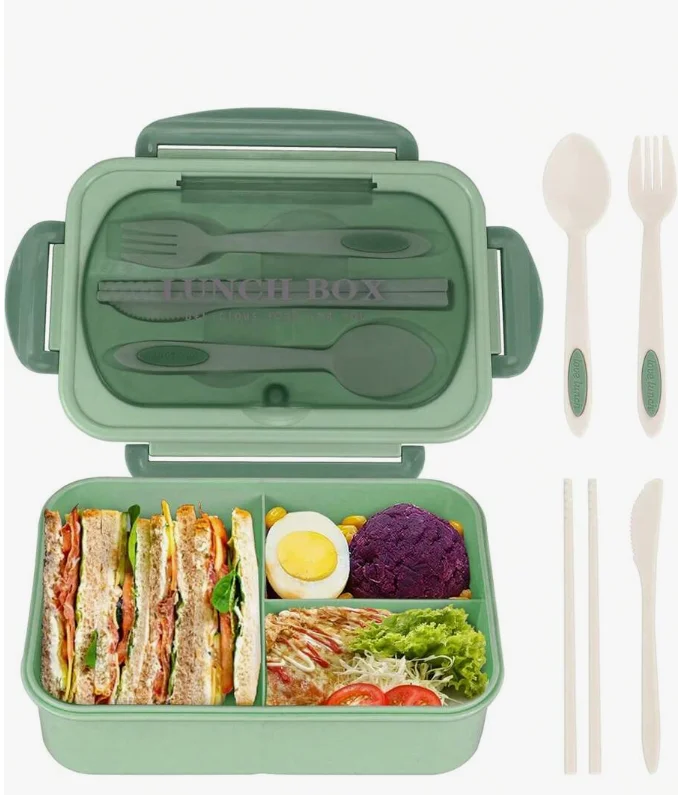 Bento Lunchbox met Vakken – Broodtrommel met Bestek en 3 Vakken