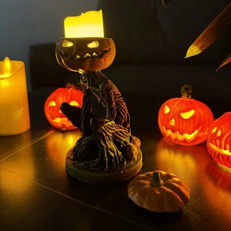 Halloweenfiguur – Pompoenman van gemalen marmer met ledlicht van binnen