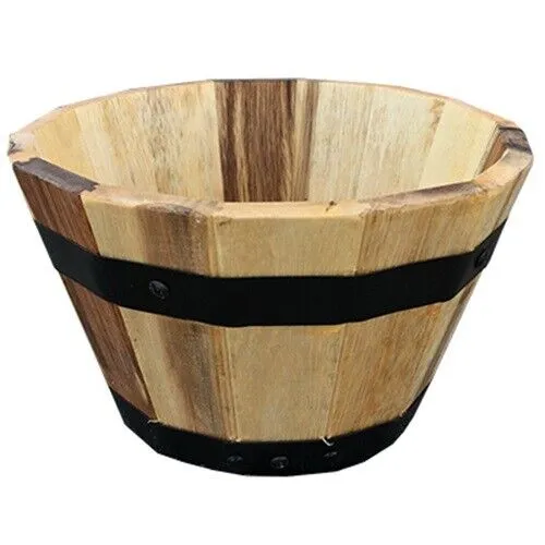 Avera AWP304100 10" x 6" Acacia Wood Barrel Planter