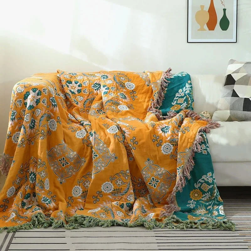 Katoenen plaid – Jacquardweefsel in boho-stijl voor bank en bed