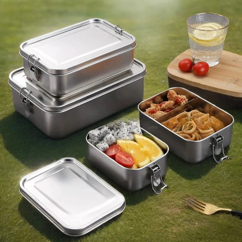 Lunchbox roestvrij staal – Set van drie met vakken, 850 tot 1400 ml