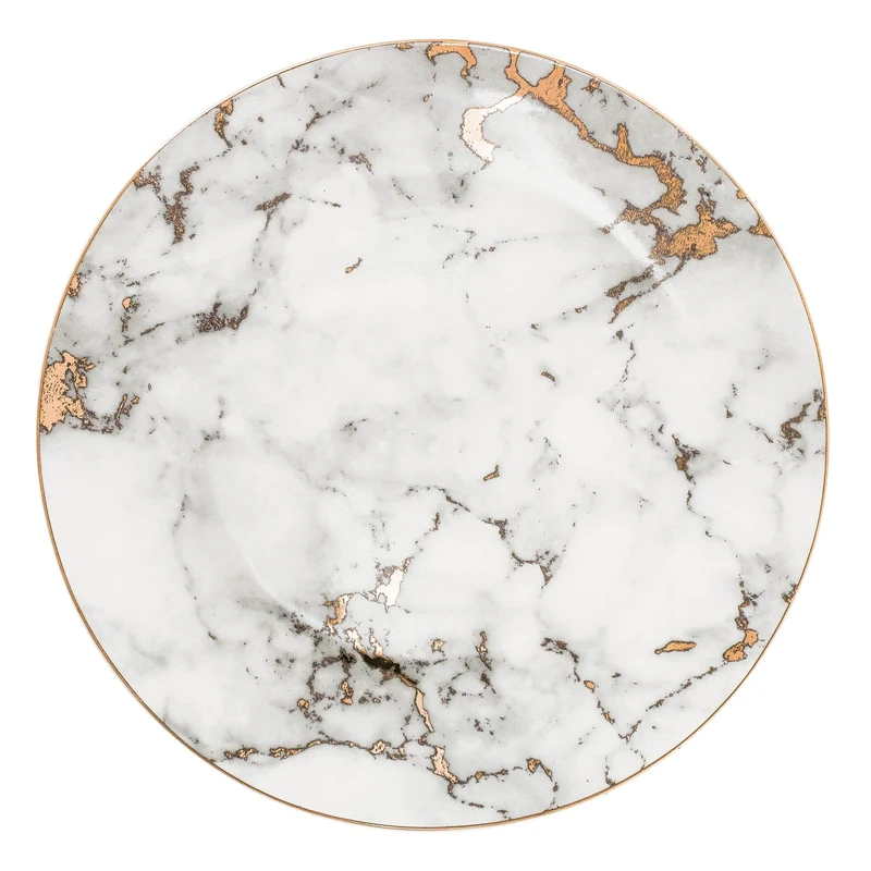 Borden – Porseleinen dinerborden met marmerlook en decoratieve gouden rand