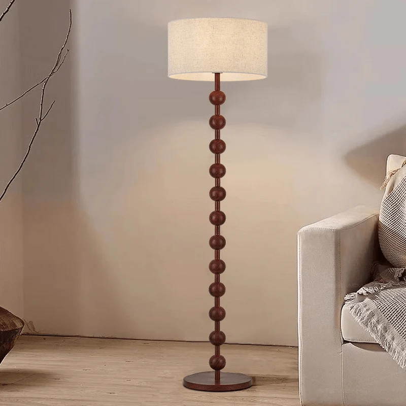 Vloerlamp – Houten staande lamp met stoffen kap en warm sfeervol licht