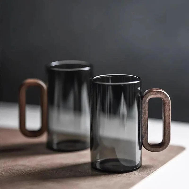 Glazen Mok – Hittebestendige Drinkbeker met Houten Handgreep en 350 ml Inhoud