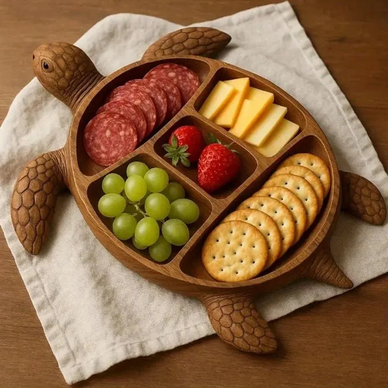 Serveerplank Hout – Houten snackplank met speelse vorm en praktische vakverdeling