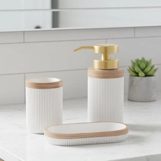 Badkamerset – Zeepdispenser, Beker & Zeepbakje in Elegant Design
