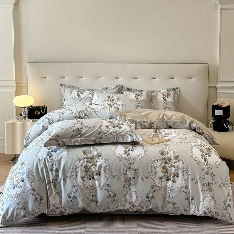 Egyptian Cotton dekbedovertrek 3-delig – bloemenprint met ritssluiting