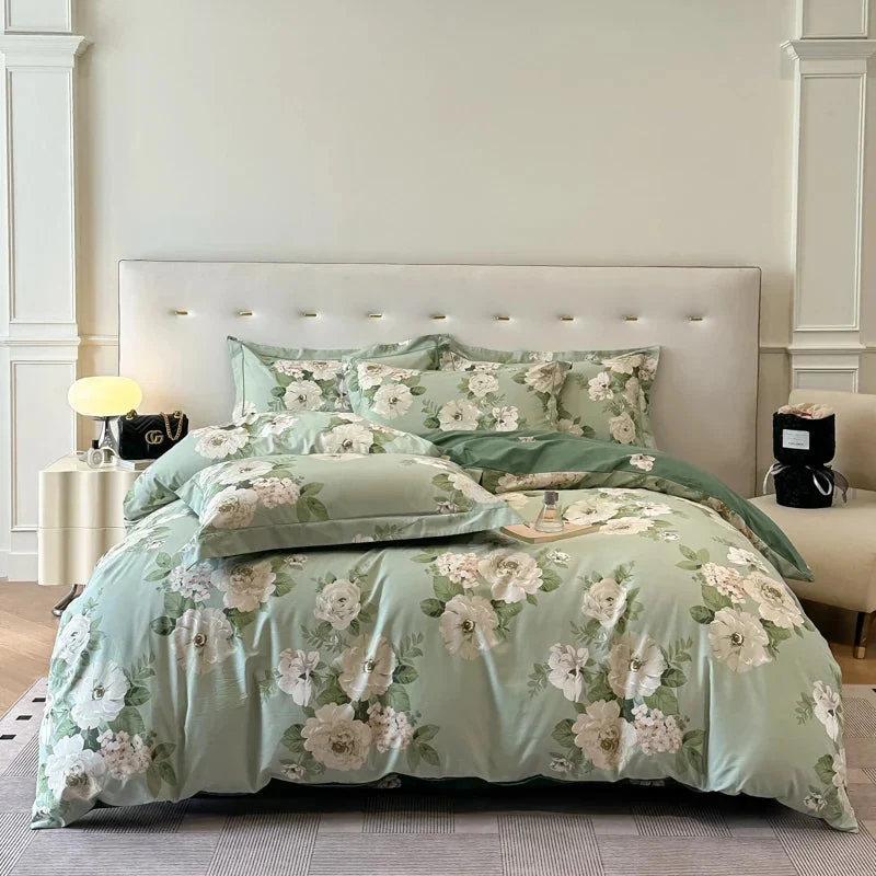 Egyptian Cotton Bettwäsche 3-teilig – Botanisches Muster für Doppelbett