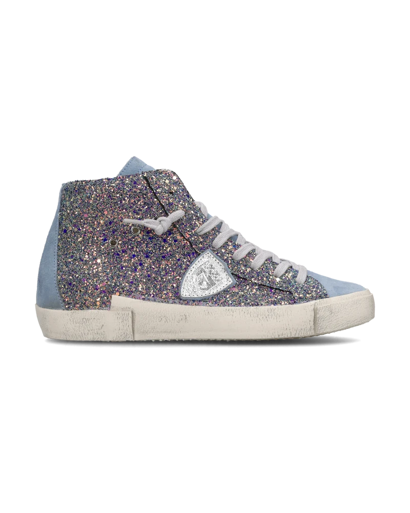 Sneakers Prsx Women with glitter upper, Light Blue Pink
