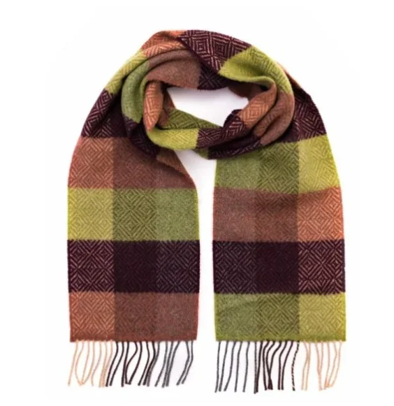 John Hanly Merino Cashmere Scarf 2436,green wine clay