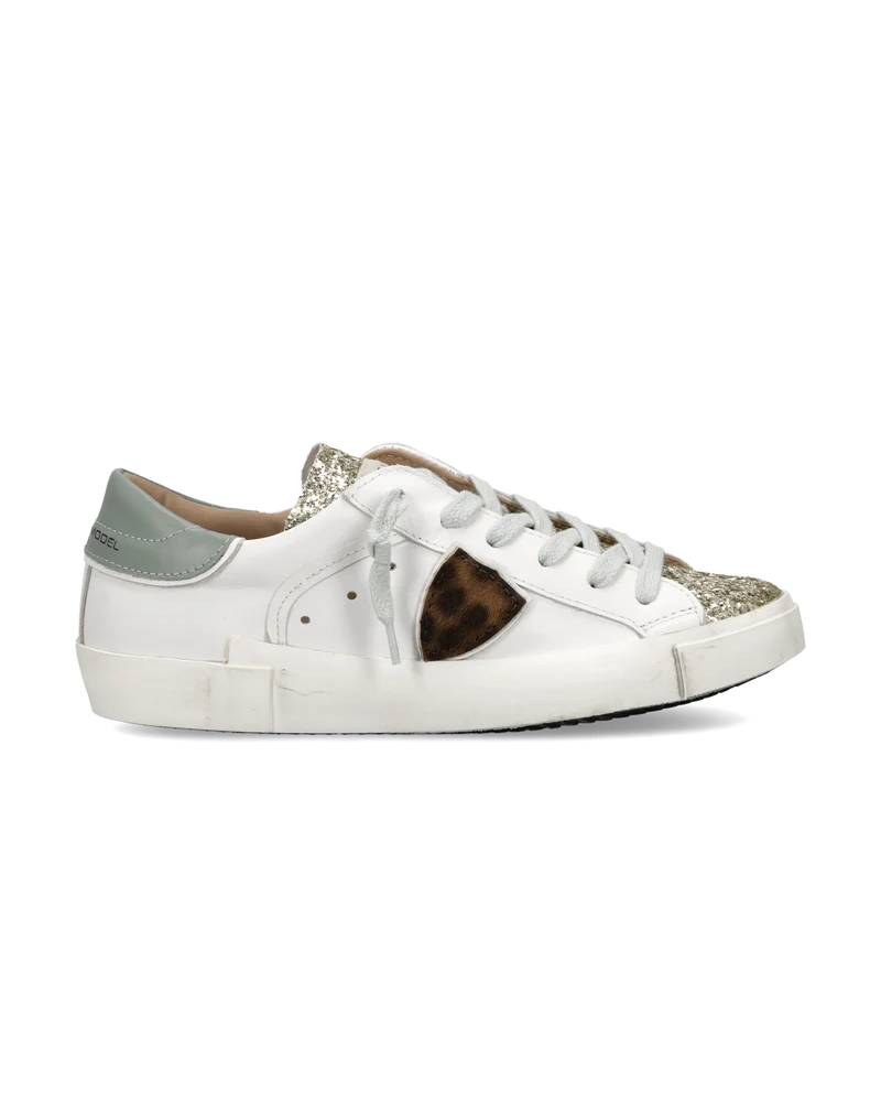Sneakers Prsx Women with Animal-Print Shield, White Gold Avio