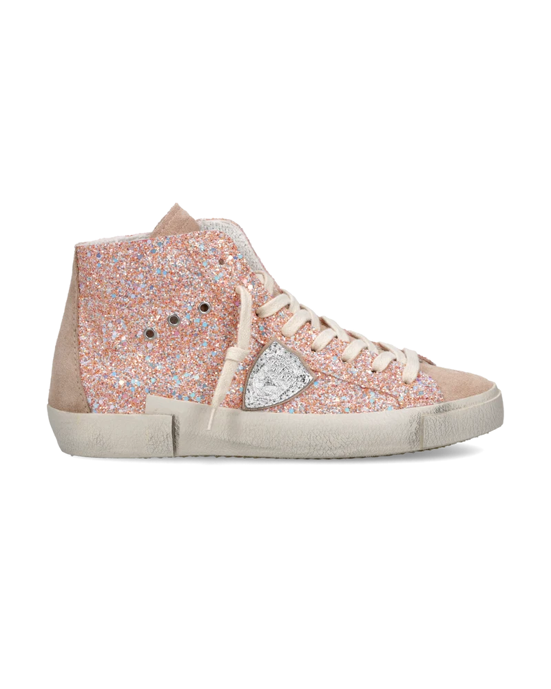 Sneakers Prsx Women with glitter upper, Light Pink