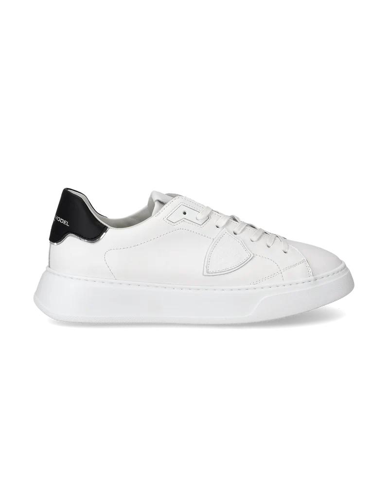 Men's Temple Low-Top Sneakers in Leather, White Black