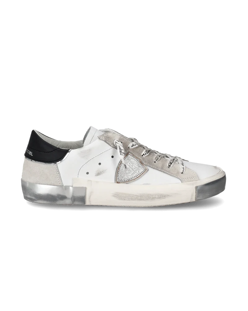 Women's Prsx Low-Top Sneakers in Leather with dirt marks, Silver White