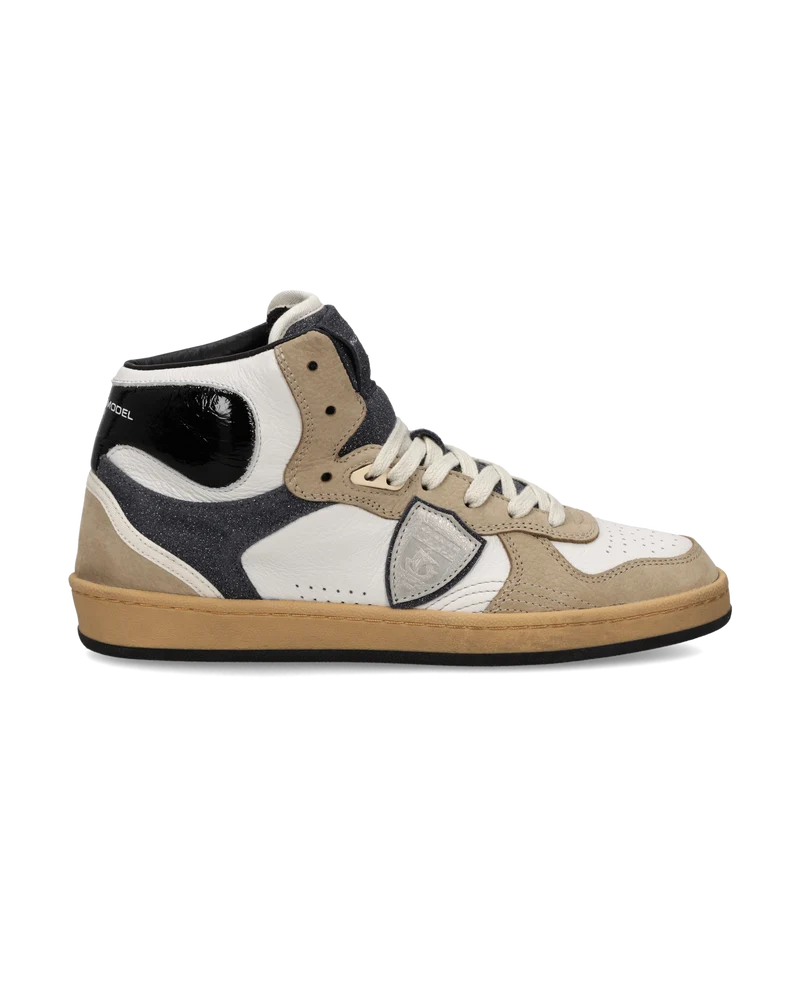 Sneakers Pgal High Women, White Black Beige