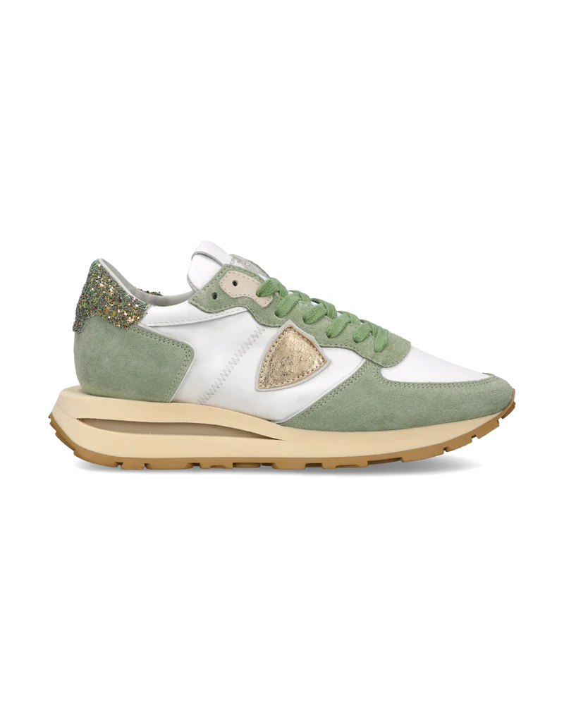 Sneakers Tropez Haute Women with glitter heel tab, White Green