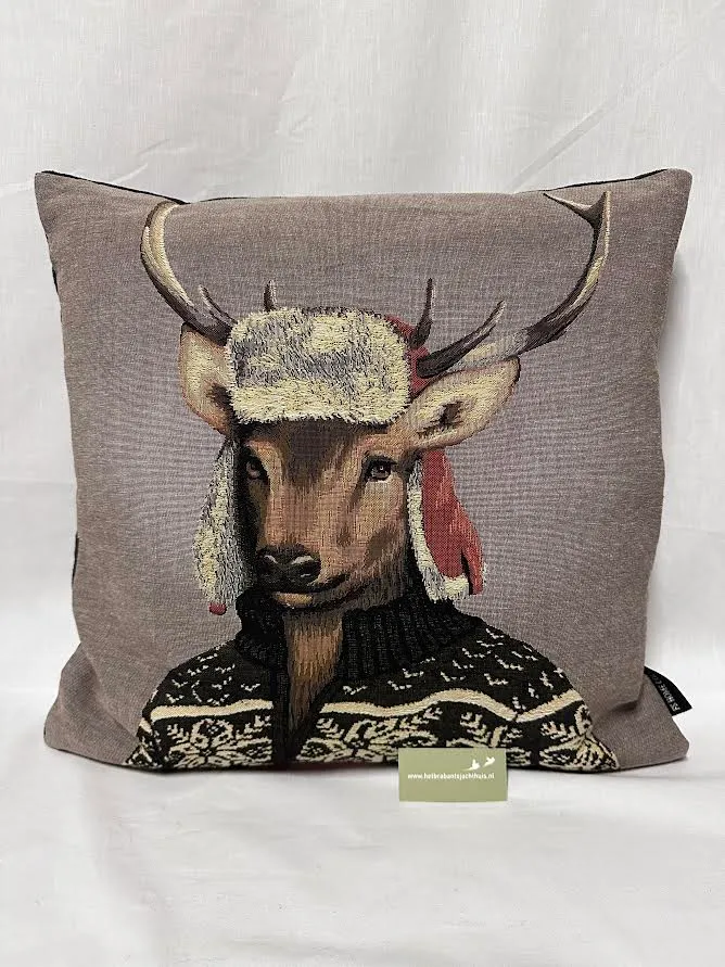 Gobelin Kussen Hert Winter,taupe